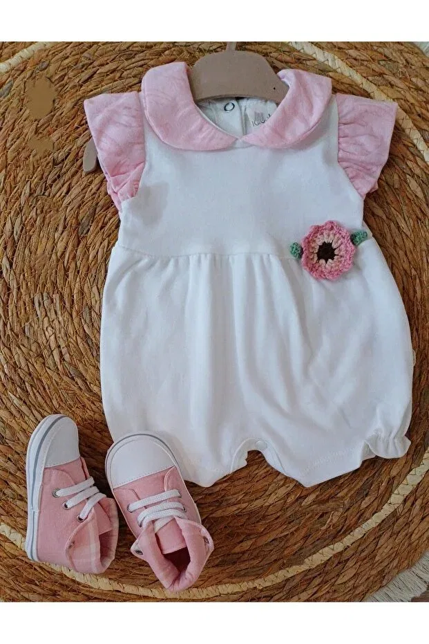 Детский комбинезон для девочек с рюшами Ozz Baby, Ecru - Pembe — фото 2