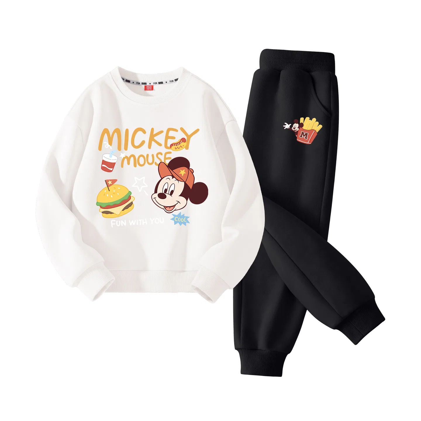 Детский комплект спортивной одежды с принтом Disney, Цвет Di Hamburger White+Di French Fries K Black