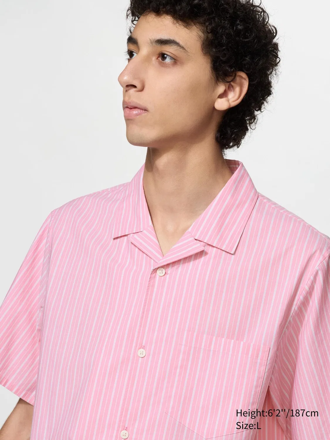 Рубашка Uniqlo, короткий рукав, в полоску, розовый — фото 2