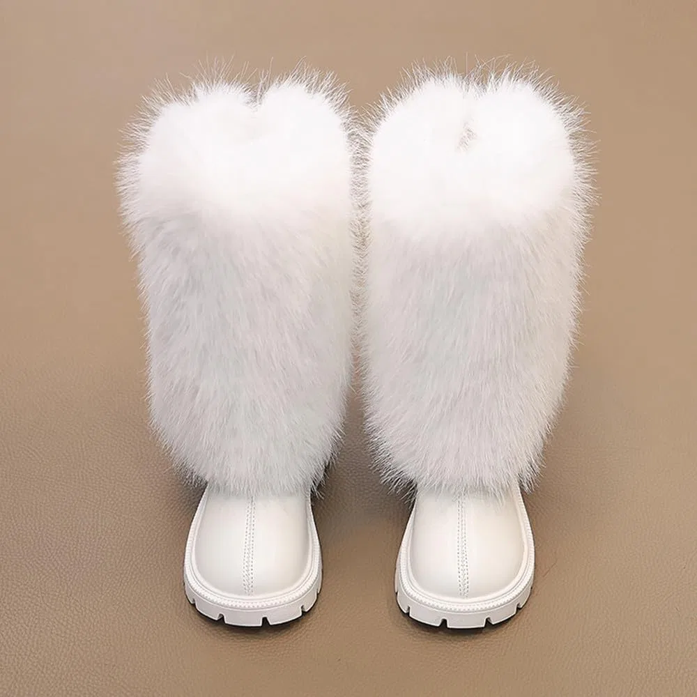 Детские ботинки для девочек с мехом TangDao, White Tall Boots — фото 4