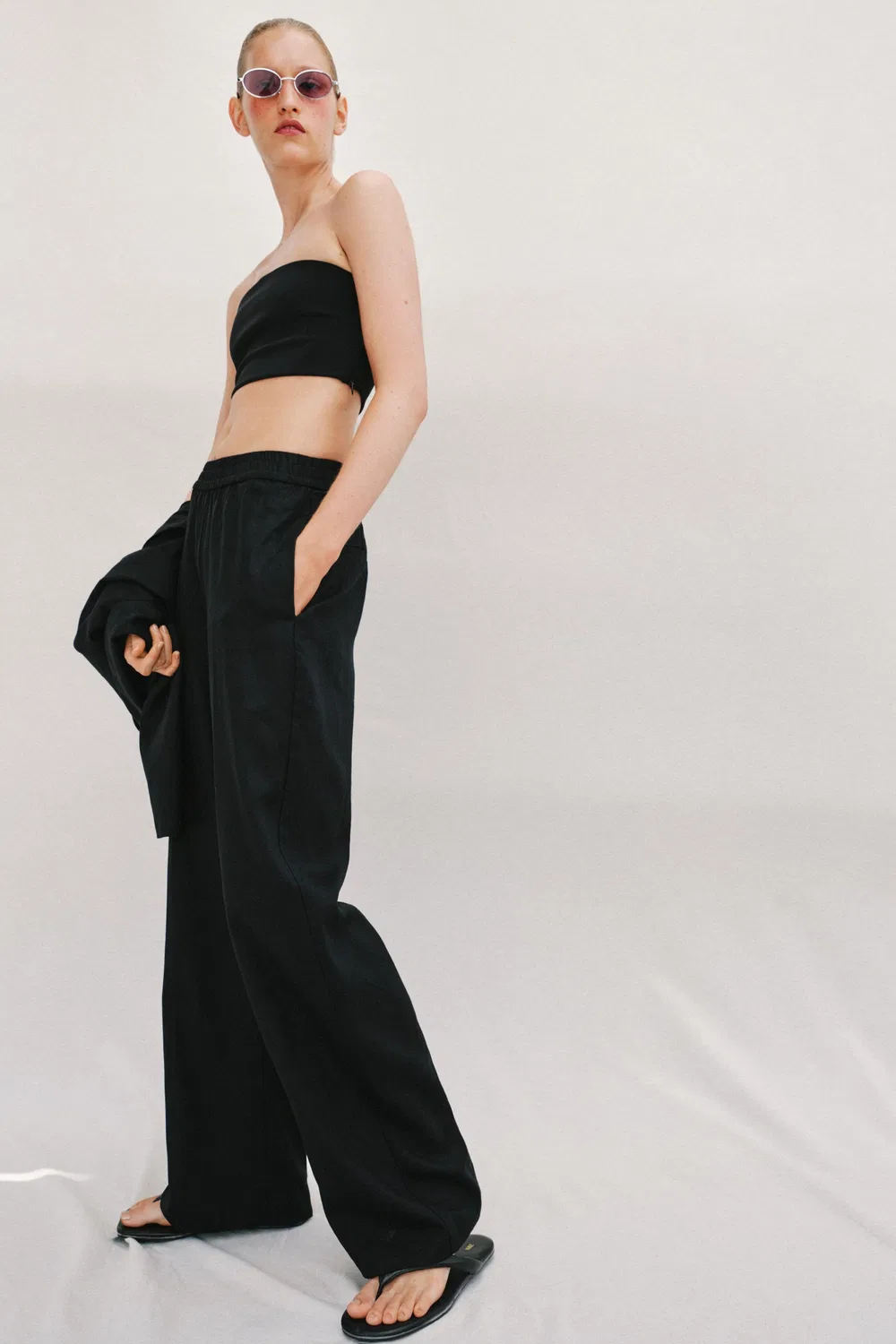 Прямые брюки из смеси льна ZARA, Black — фото 4