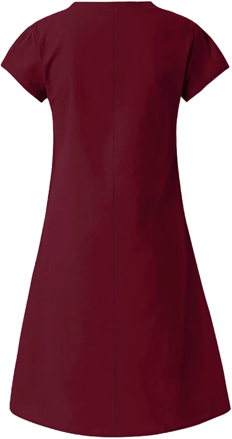 Женское платье миди с V-образным вырезом Cotton Linen, Wine — фото 3