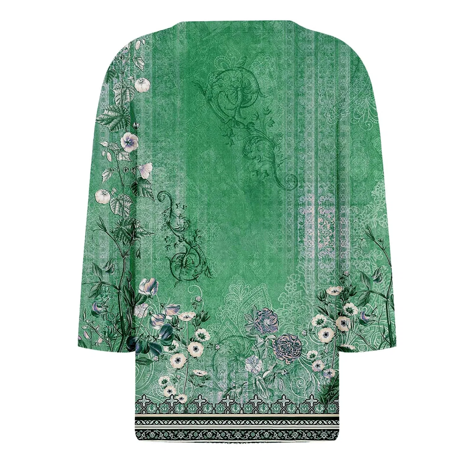 Женская блуза с принтом Women Blouses 3/4 Sleeve V Neck Casual Elegant Summer Boho Floral Print Blouses, 33#verde — фото 4