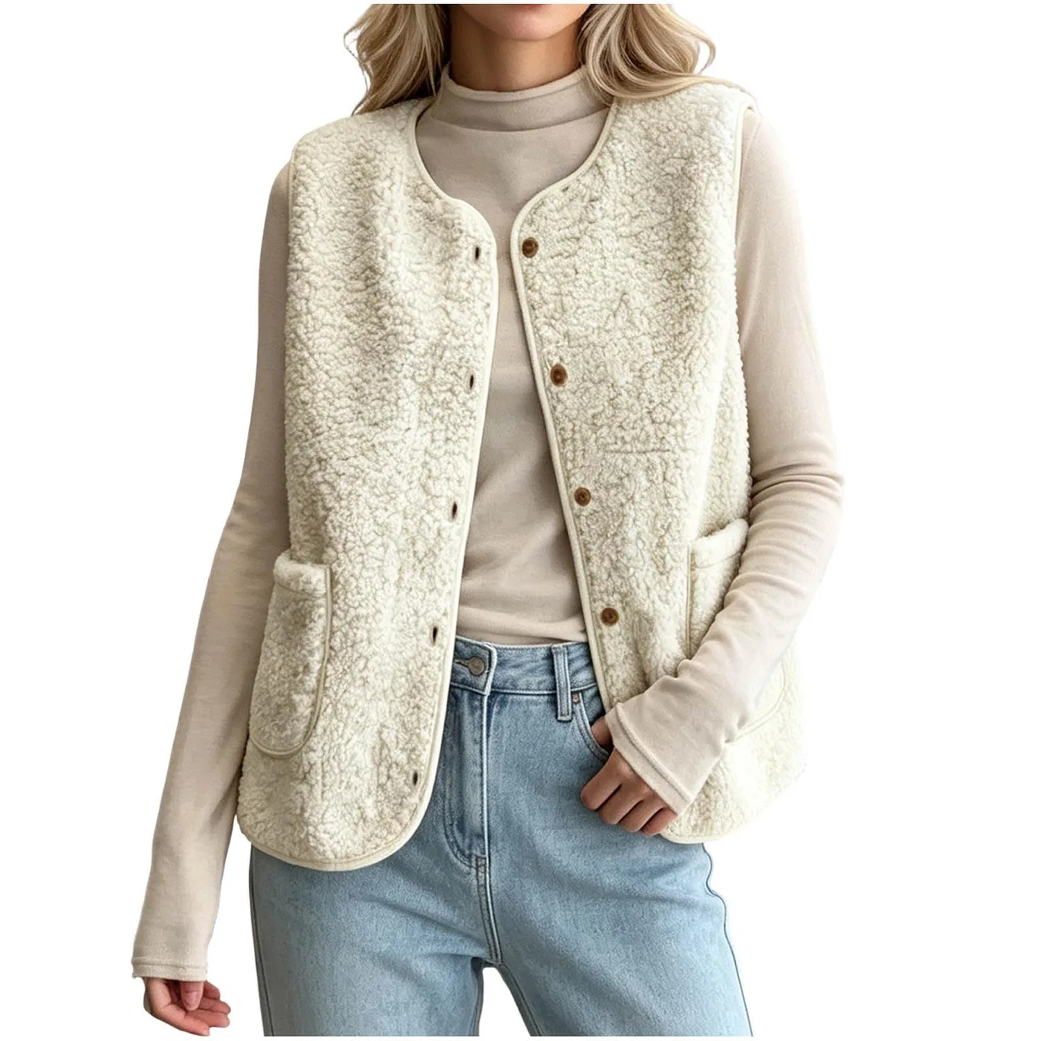 Женский безрукавный жилет из флиса, Beige