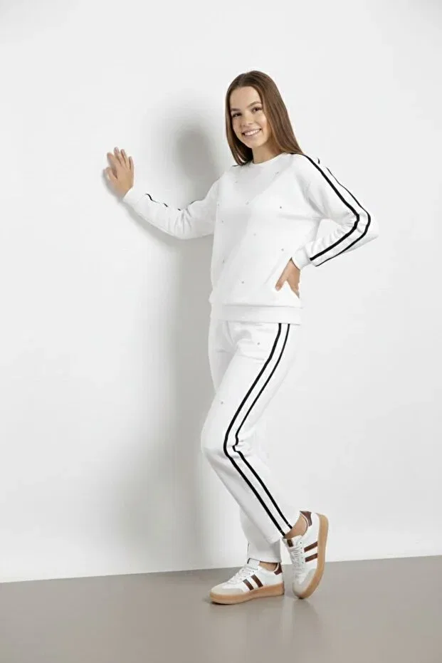 Детский спортивный комплект для девочек с жемчугом Cansın Mini, White