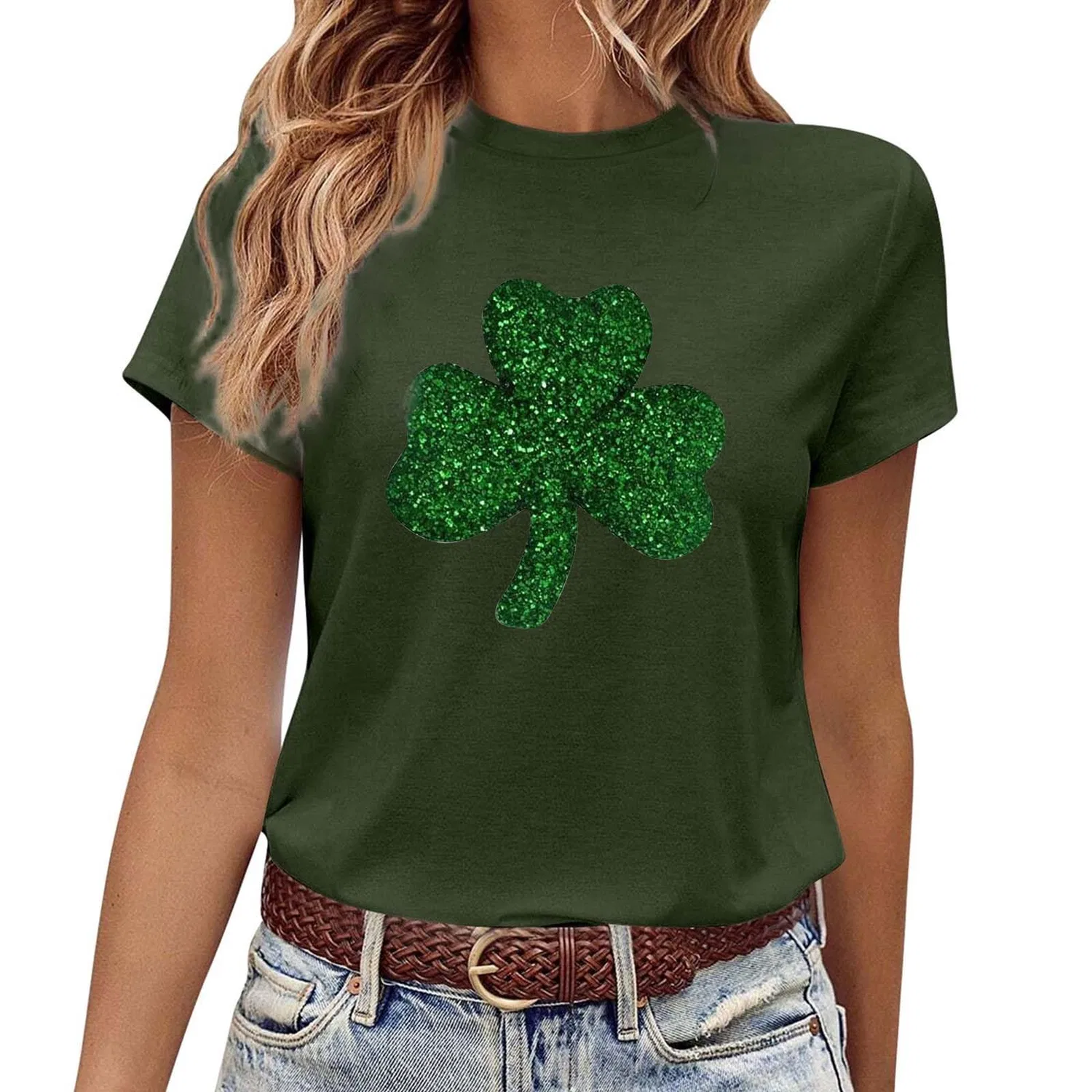 Женская футболка с коротким рукавом с принтом St Patrick's Day, Army Green