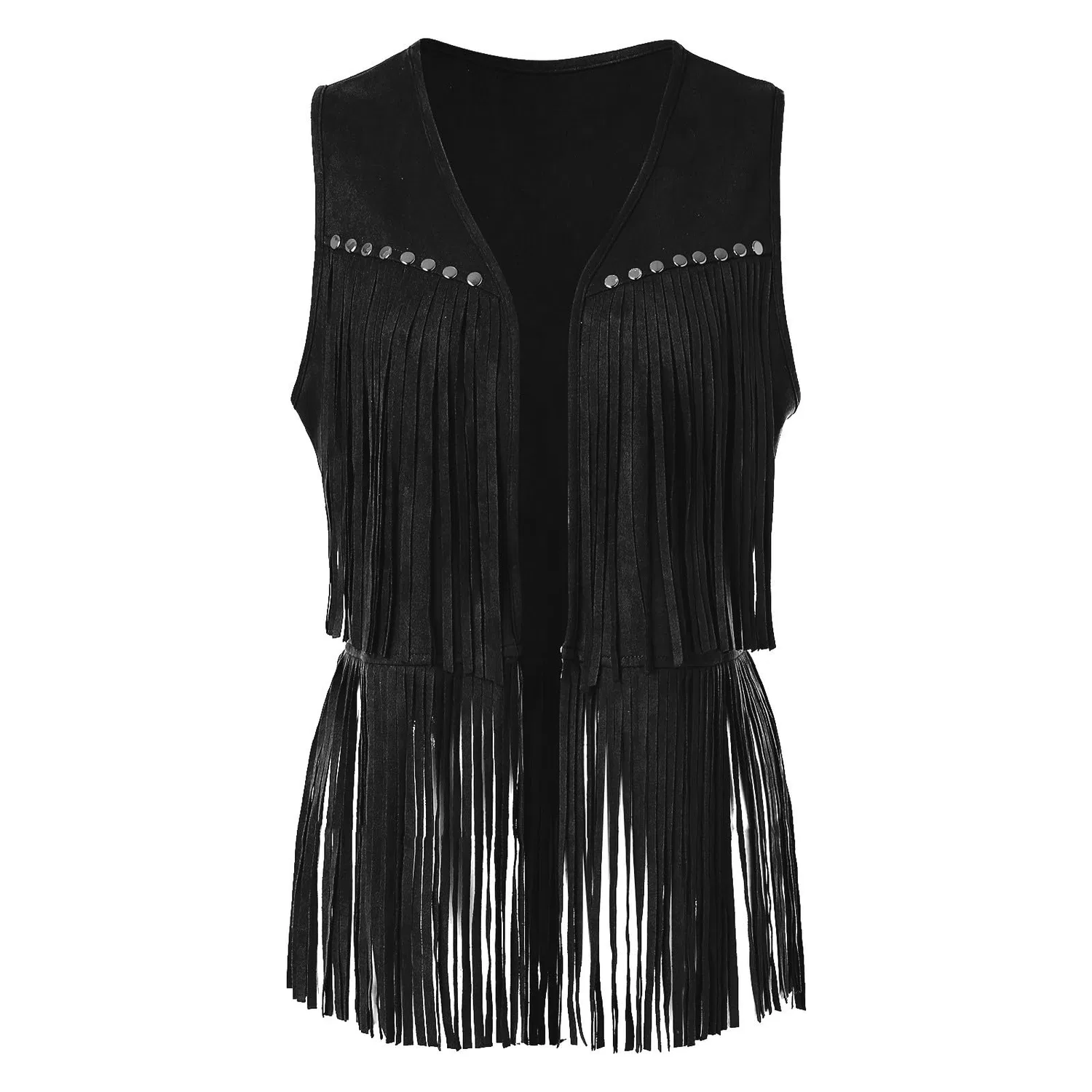 Женский жилет с бахромой Vintage Sleeveless Vest, Black — фото 2