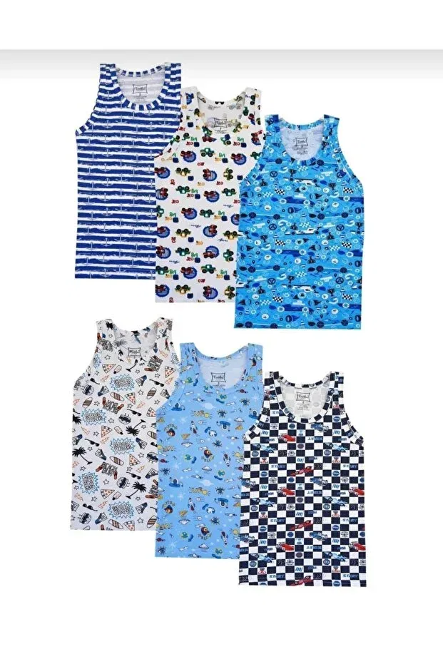 Детское для мальчиков комбинезон без рукавов комплект из 6 штук Child colored undershirt 6 pack Tutku, Blue — фото 2