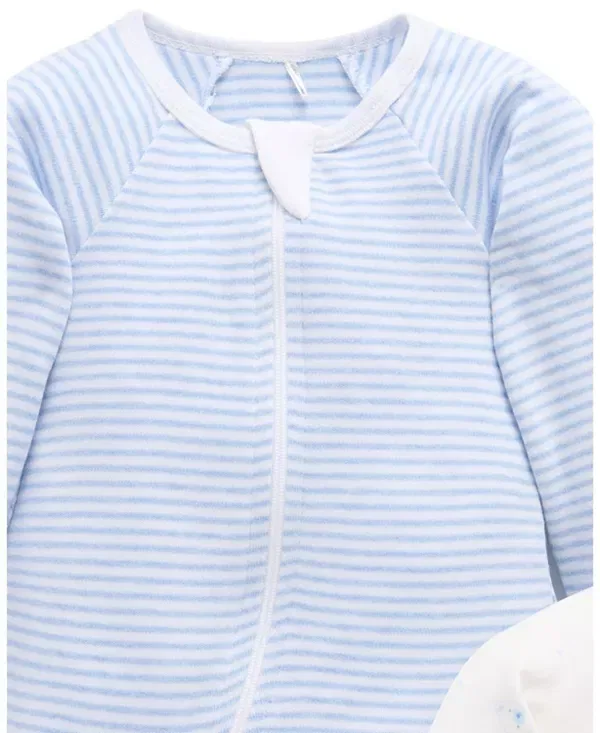 Детский комбинезон на молнии с длинным рукавом Boys' 2 pack zip footie - baby Purebaby, Pale Blue Bear Pack — фото 3
