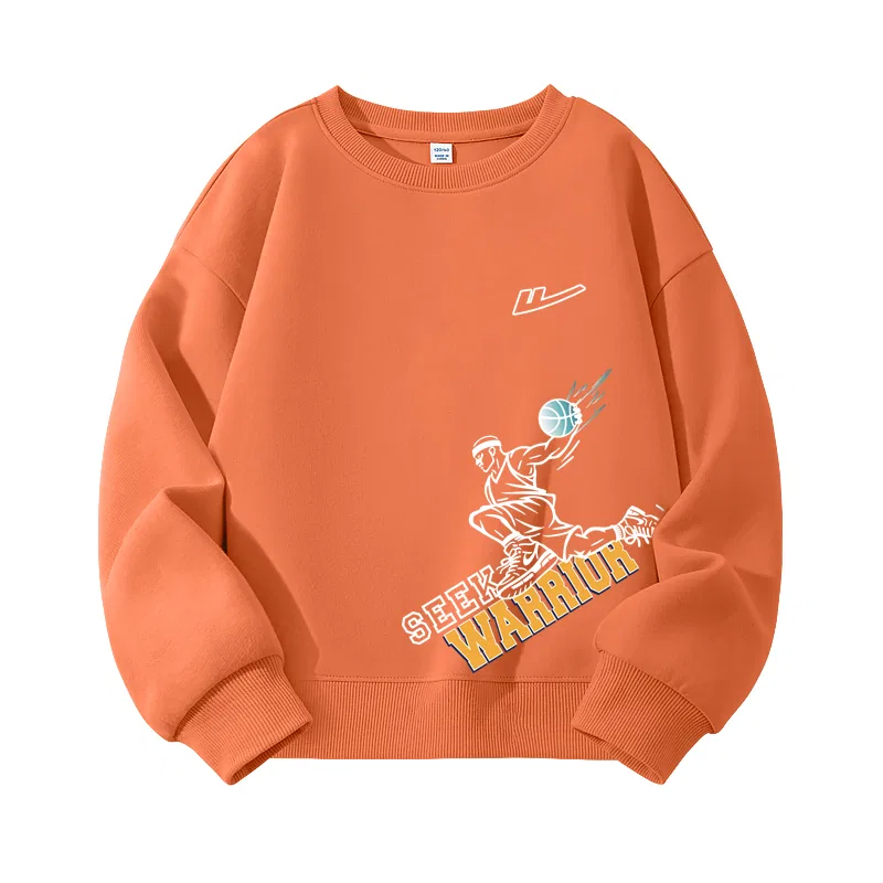 Детский свитшот с принтом Warm Orange/H Cut-Out White Logo K+H Basketball Action Bottom Left WARRIOR