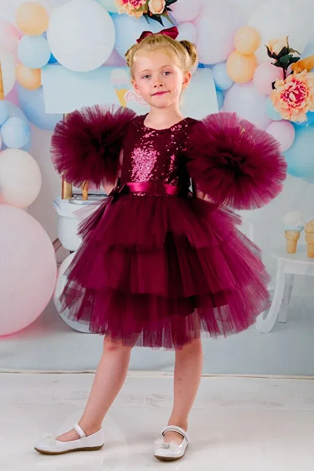 Детское платье для девочек с длинным рукавом Party Mixie, Burgundy