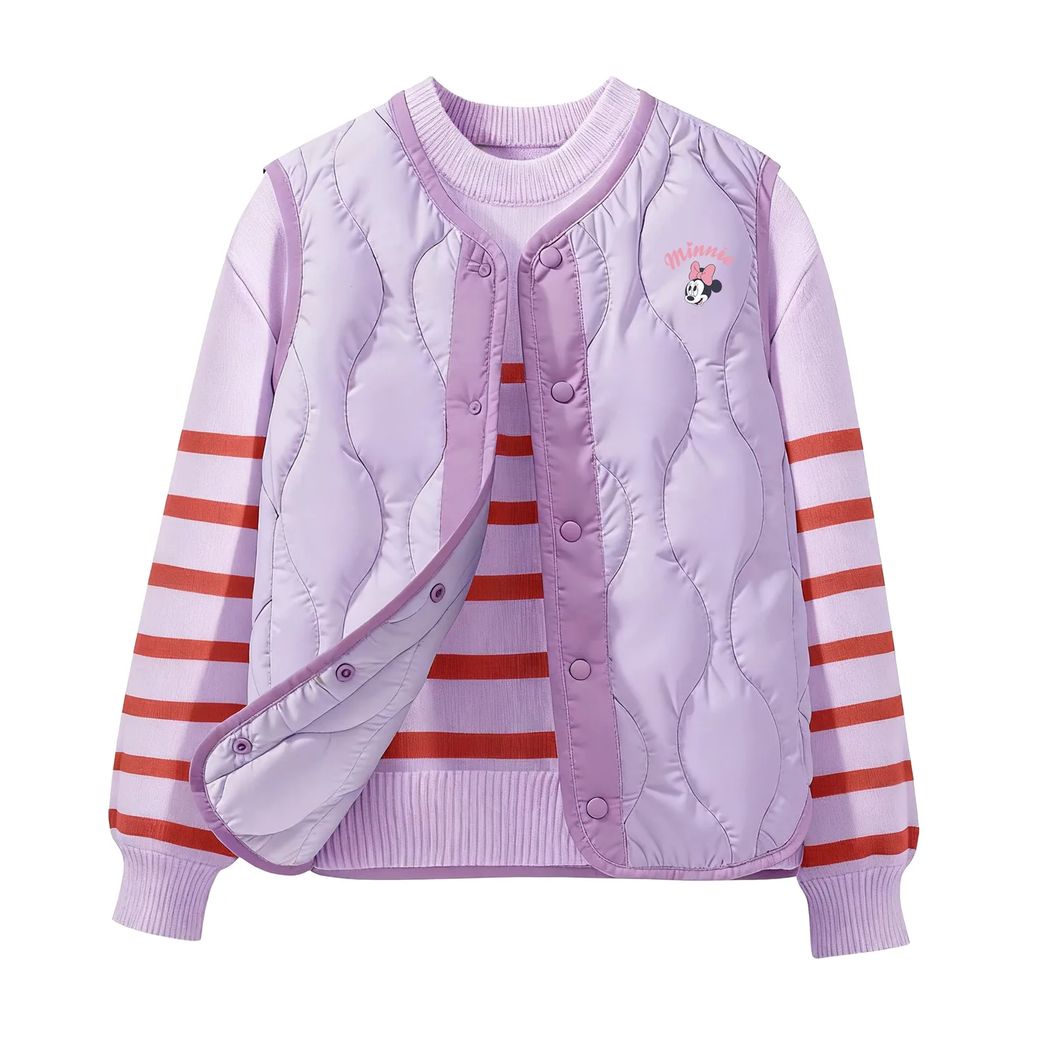 Детский свитер с круглым вырезом Disney, [Thickened Thermal]Silicone Di Lift K Purple+Solid Color Purple