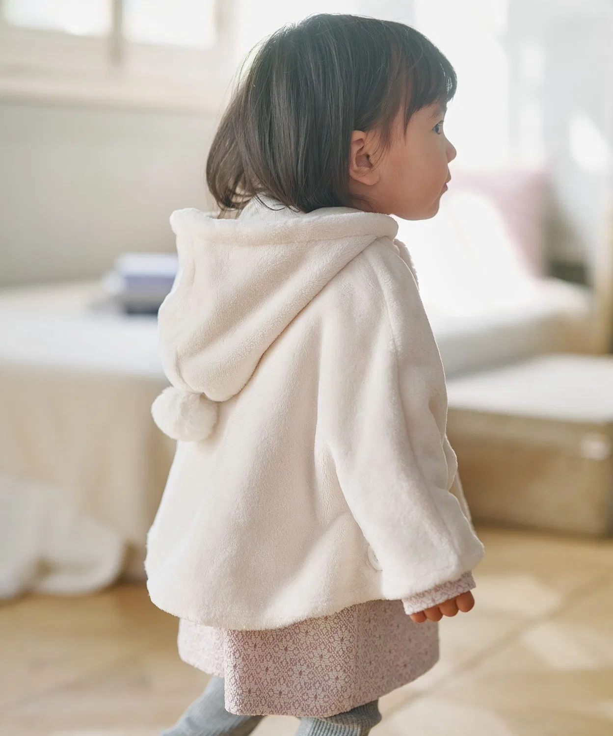 Детский теплый двусторонний плащ-накидка Kumikyoku KIDS, Light Grey — фото 3