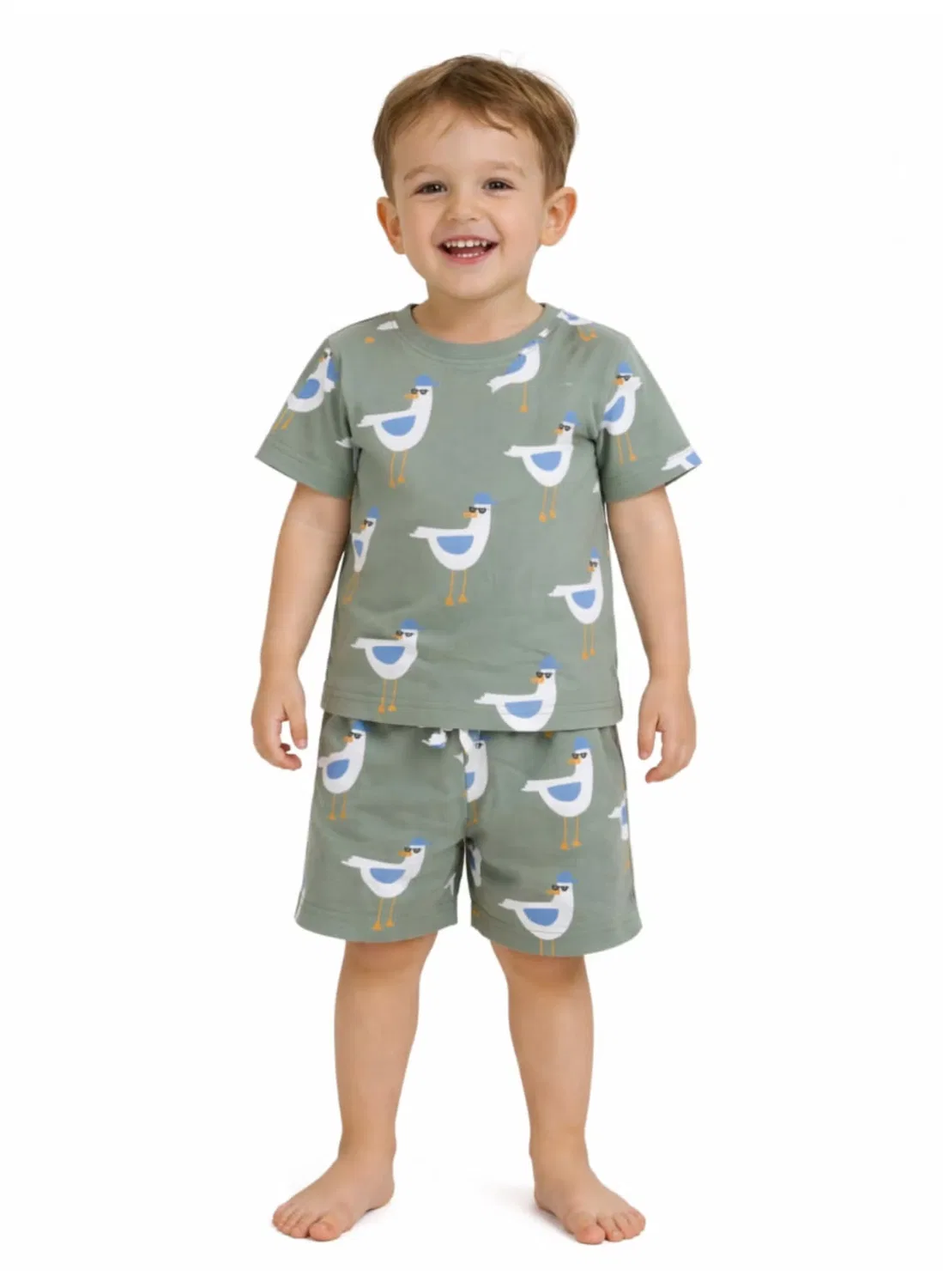 Комплект пижамный с принтом птиц, модель Bird Print, Victor And Jane, светло-оливковый
