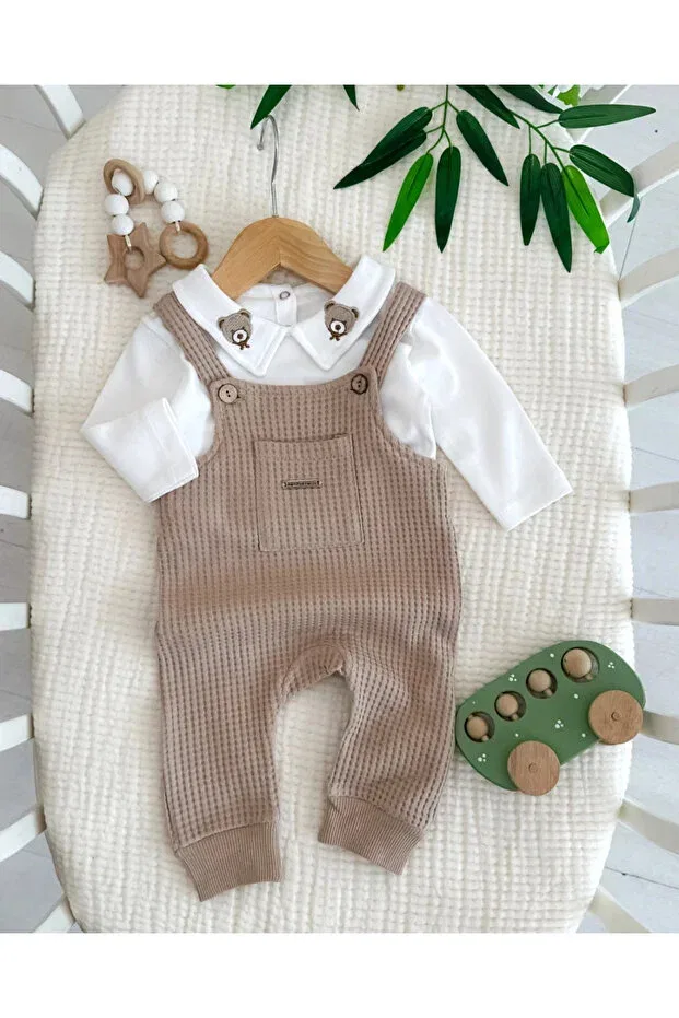 Детский комбинезон для мальчиков с принтом Yukobaby Bebeğiniz Için En Doğalı, Beige