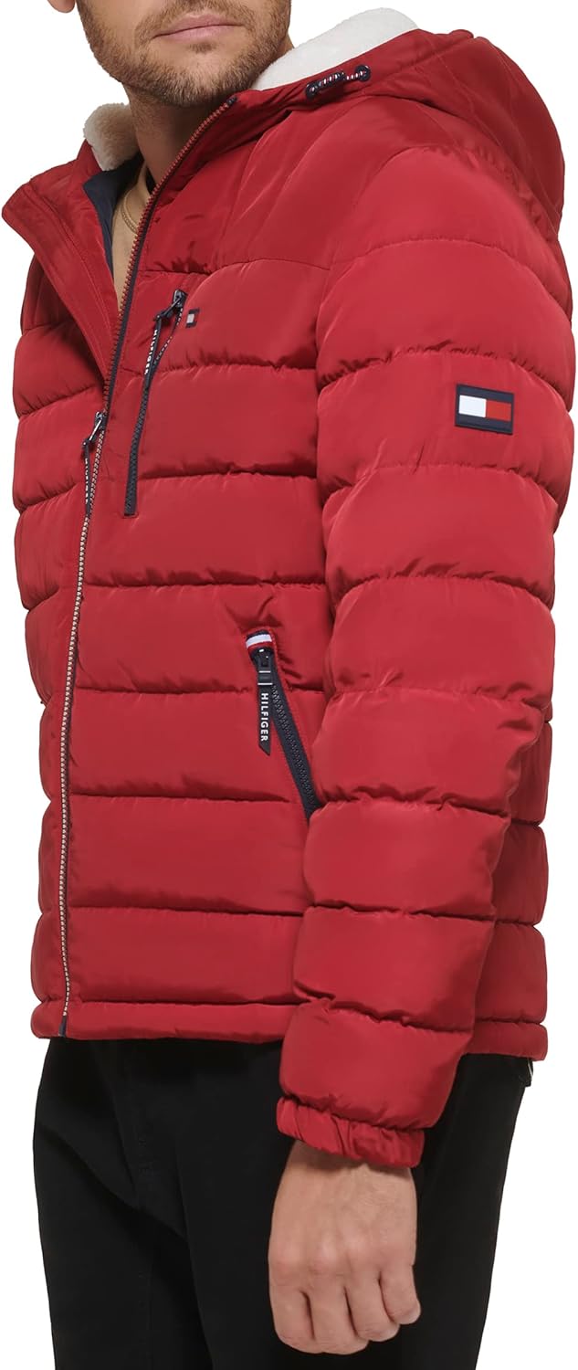 Мужская куртка Tommy Hilfiger средней толщины с подкладкой из шерпы и капюшоном, водонепроницаемая, Red Tech — фото 3