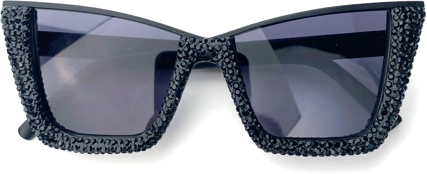 

Женские солнцезащитные очки в полуободковой квадратной оправе со стразами, роскошные большие очки, женские солнцезащитные очки «кошачий глаз» с кристаллами, защита от ультрафиолета UV400 mincl, Black