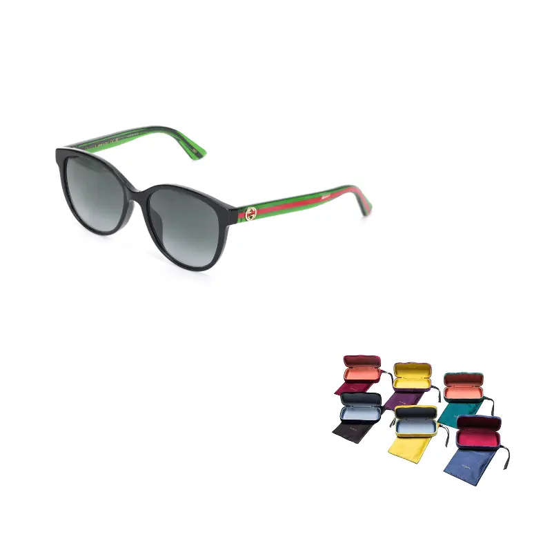 

GUCCI Солнцезащитные очки женские, Green and Red Temple Arms with Black Frame and Black Lens 002