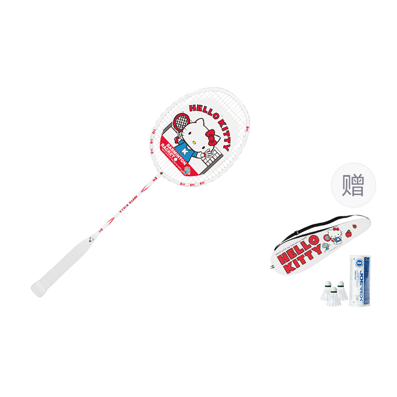 

Mesuca Hello Kitty Full Carbon бадминтонная ракетка атакующего типа с утяжеленной головкой, жестким стержнем, высший класс, white red Sanrio, Single Racket+IP Racket Bag+3 Balls