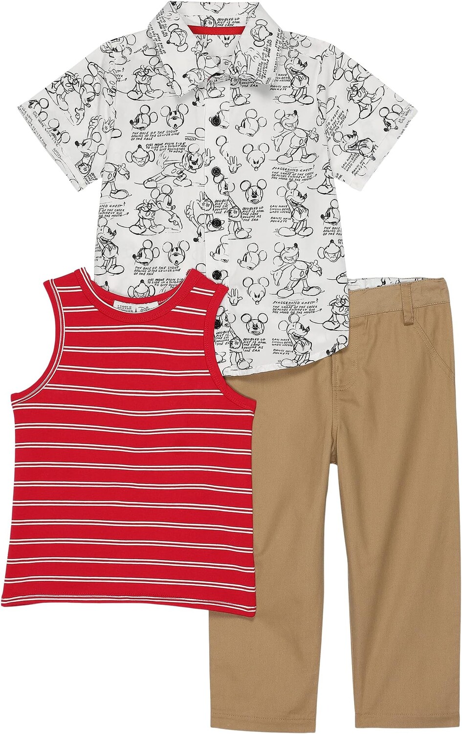 

Детский набор Pippa & Julie Rolled Sleeve Mickey Print Top, Tee, Pants Three-Piece Set, разноцветный