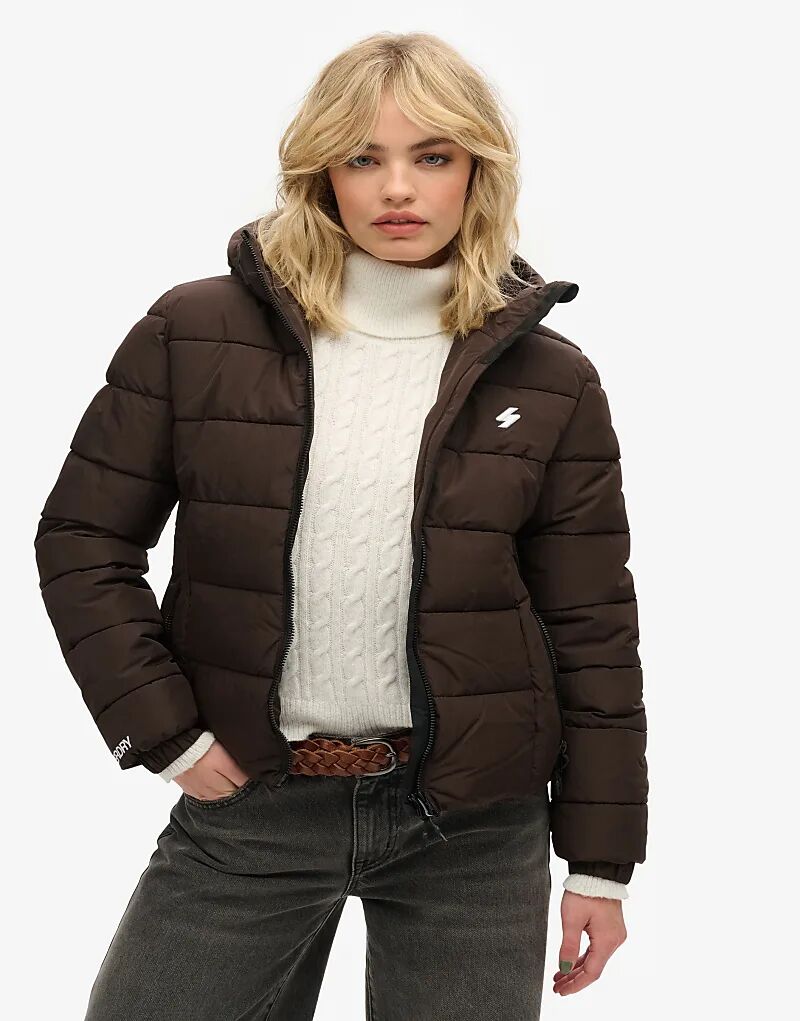 

Спортивная стеганая куртка Spirit с капюшоном в цвете Dark Oak Brown Superdry