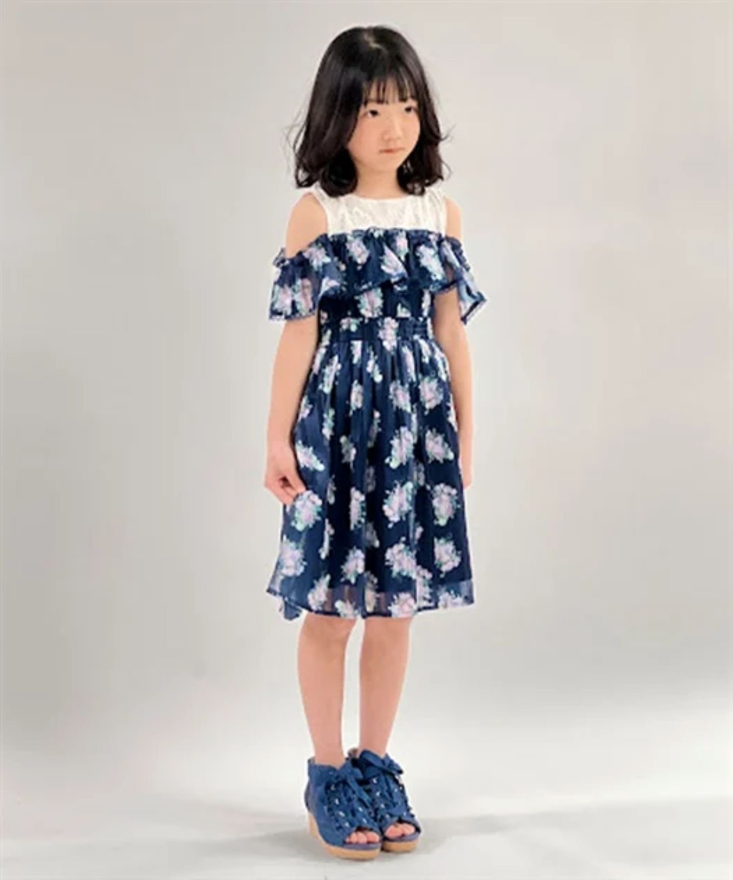 Платье с узором «мильфей» и розами Axes femme kids, Navy blue — фото 2