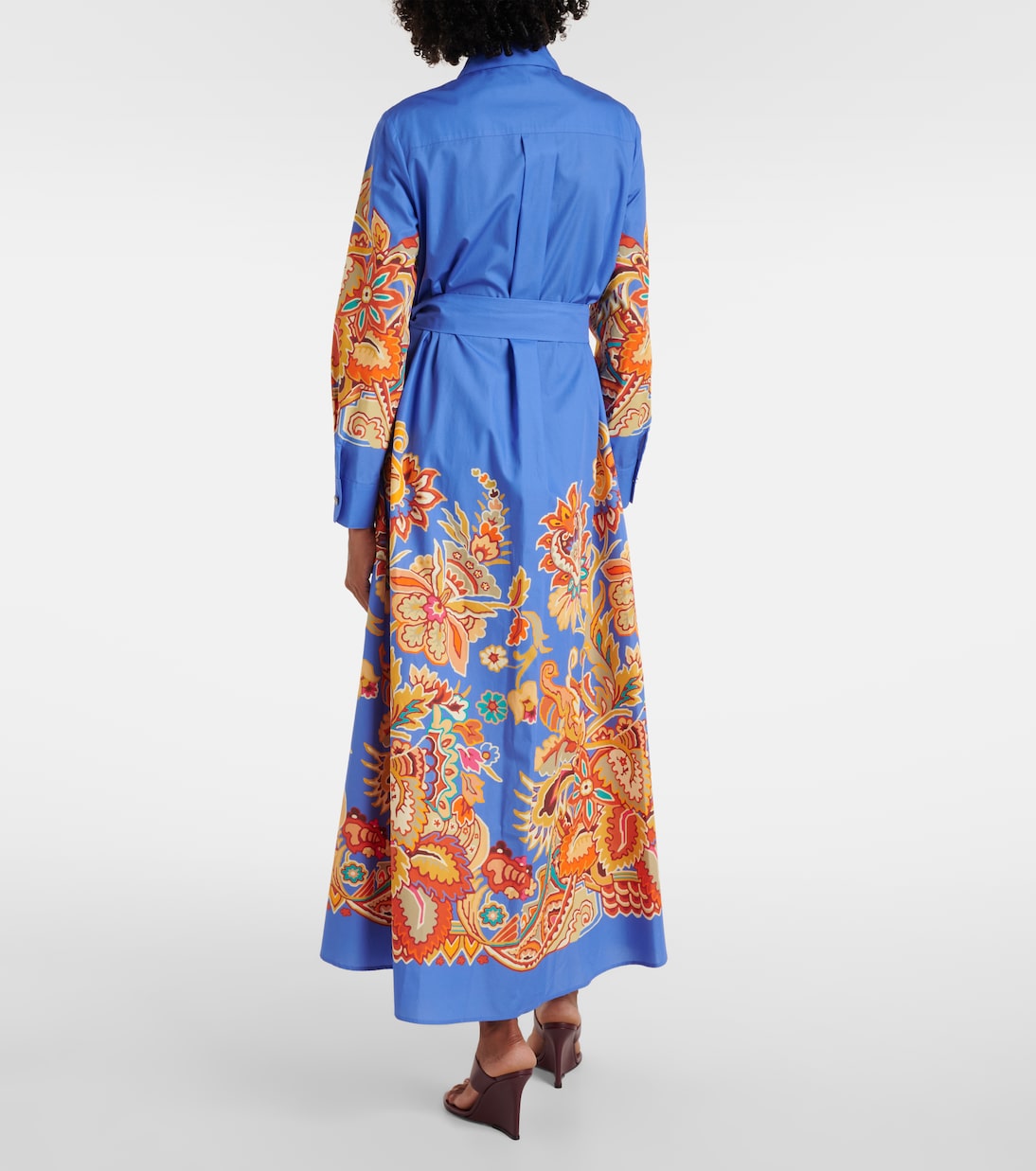 Платье макси из хлопка с узором пейсли и поясом Etro, Stampa F.Do Azzurro — фото 3