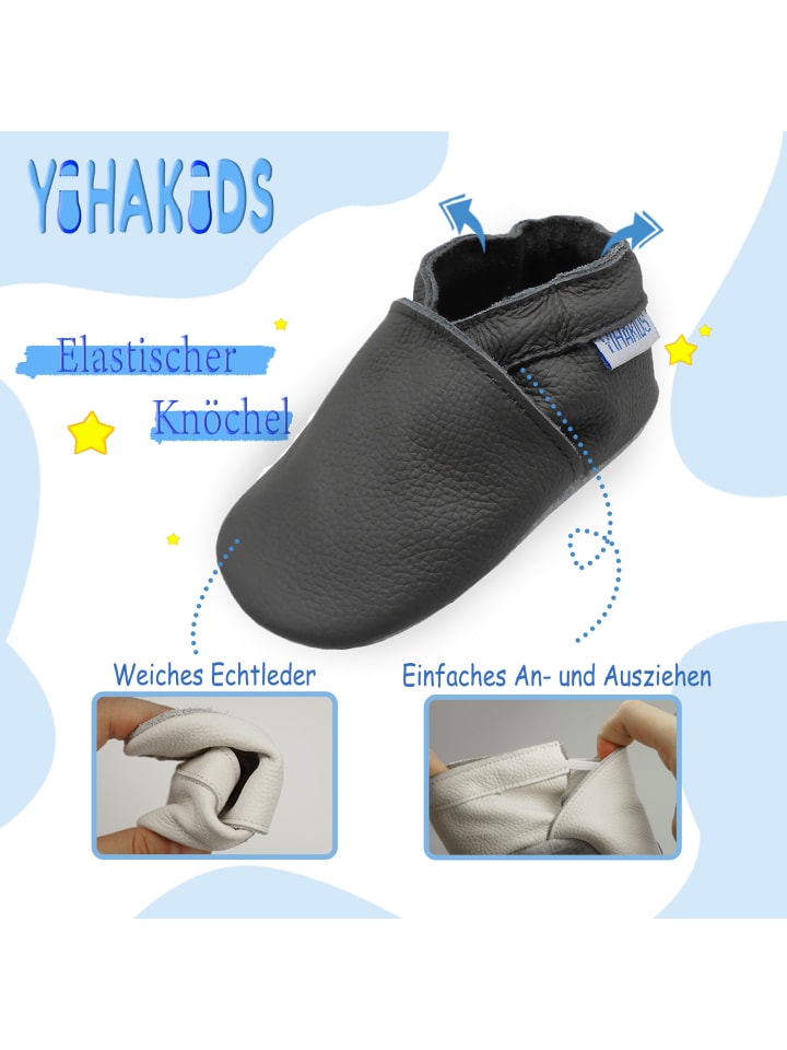 Yihakids Детские кожаные ползучие туфли с нескользящей подошвой - серые — фото 4