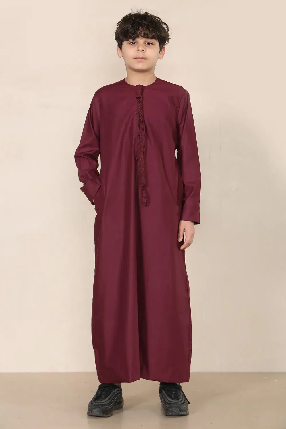 Arabic Thobes Детская красная блузка для мальчиков, эмиратская джубба, исламская одежда, кафтан, праздничный топ с кисточками
