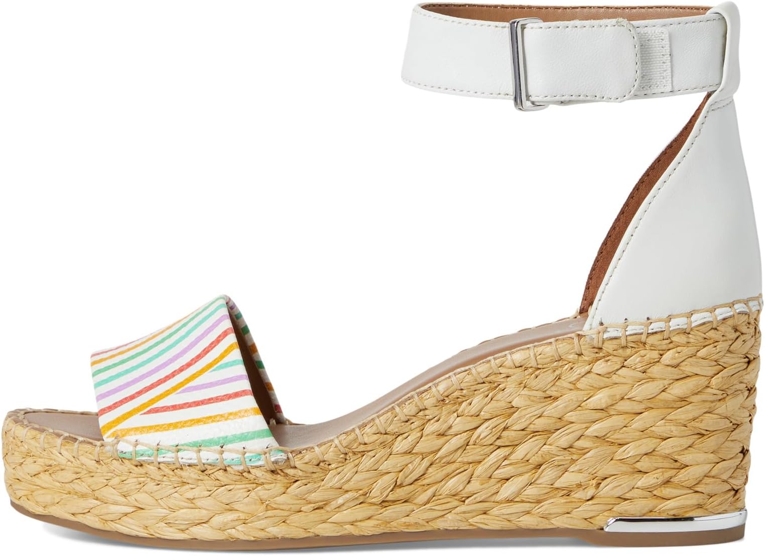 Сандалии Franco Sarto Clemens Raffia Espadrille Wedge Heel Sandals, цвет White Rainbow Stripe — фото 4