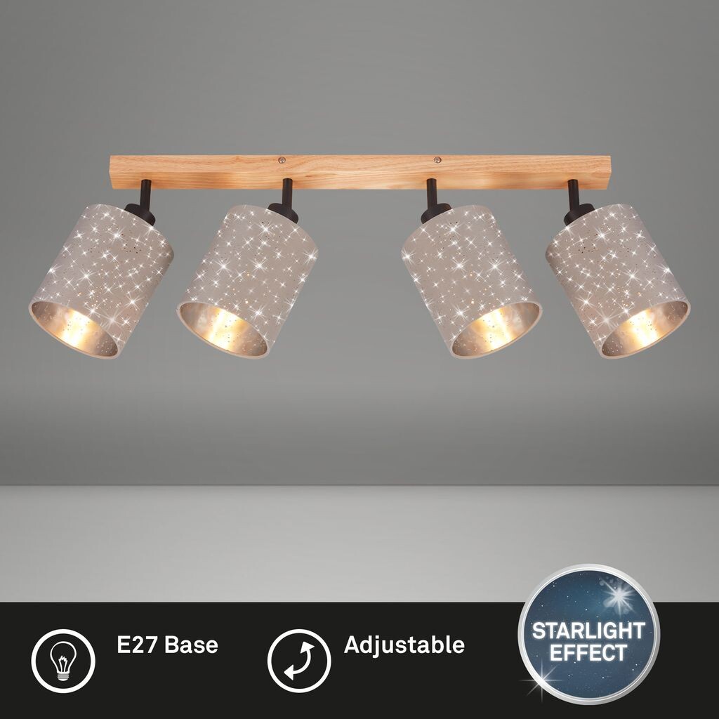 

Потолочный точечный светильник BRILONER LEUCHTEN STOFA, 25 Вт, IP20, серо-коричневый, металл-дерево-ткань, 4x E27, 65 x 13 x 19,5 см