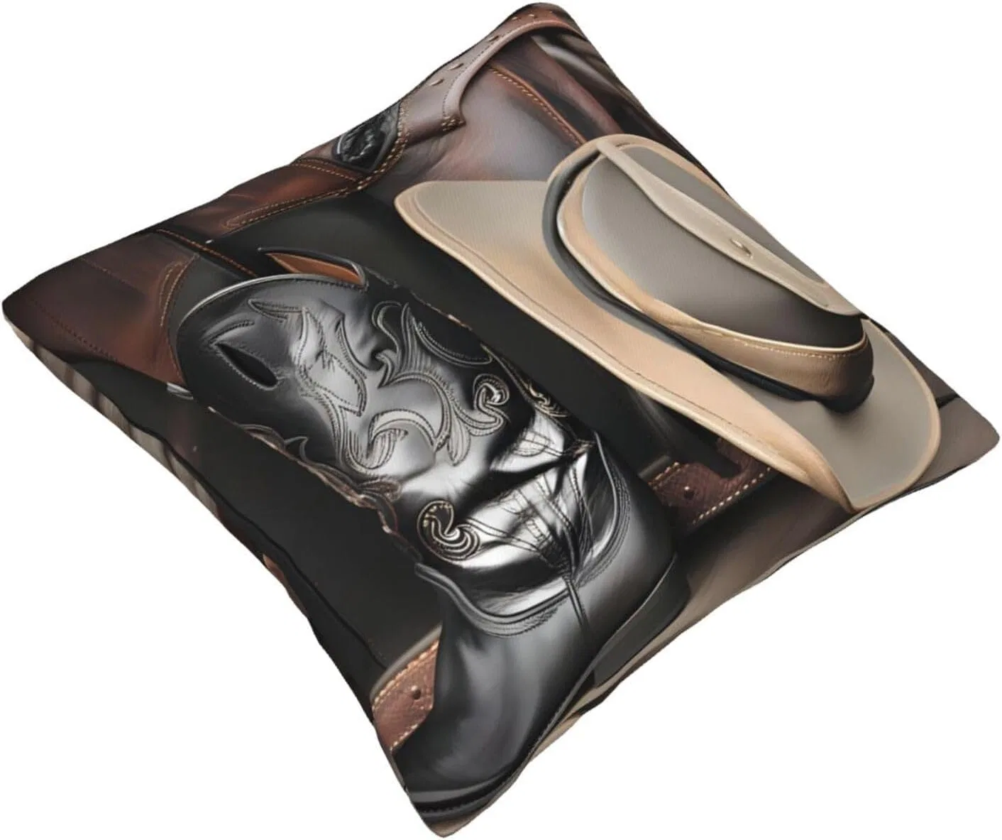 Ботинки Cowboy-Kissenbezug mit schwarzem Hut, Westernstiefel, für alle Jahreszeiten, 40,6 x 40,6 cm, weich und bequem, geeignet für Auto, Sofa YYHHAOFA, Black — фото 2