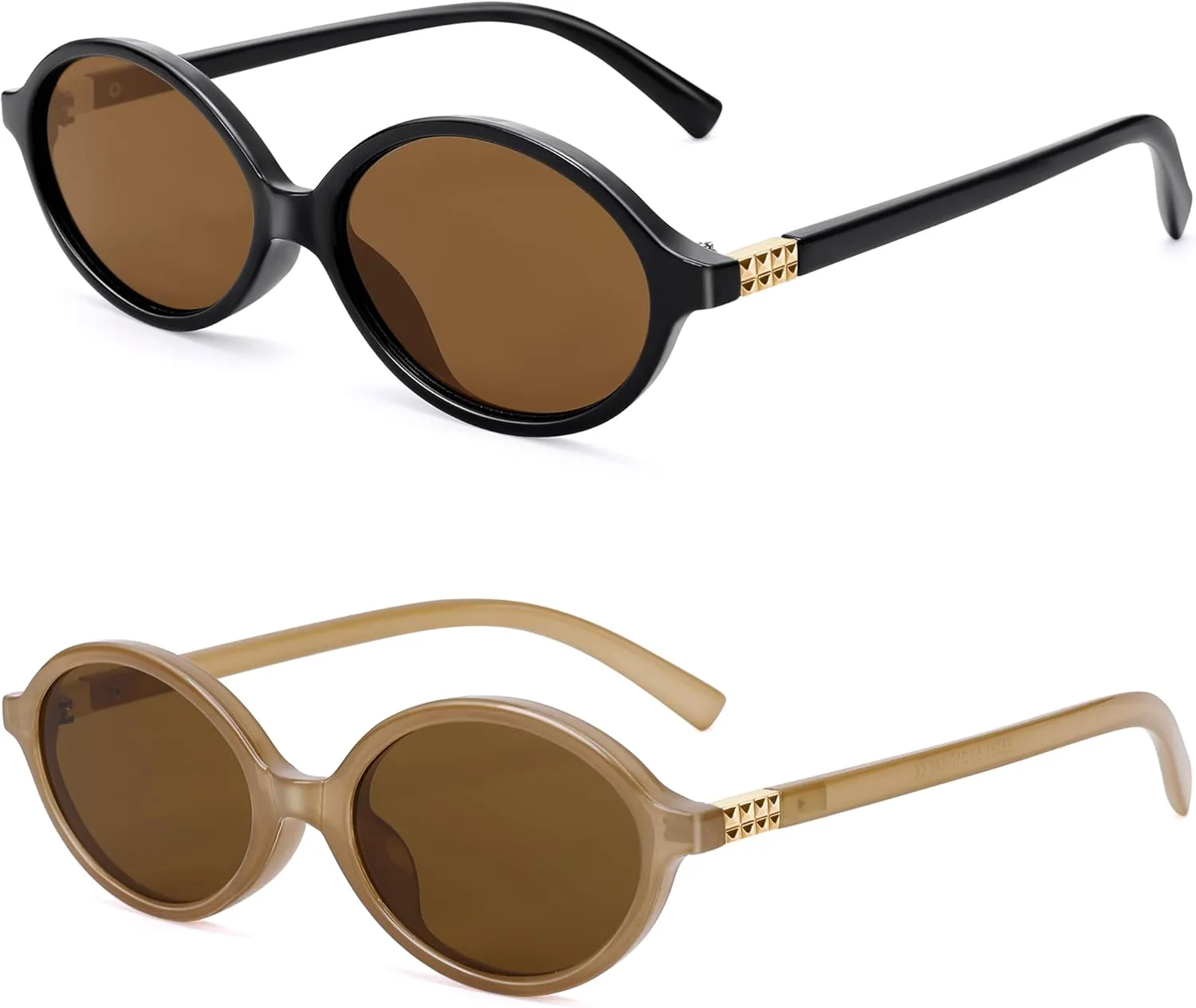 

Солнцезащитные очки NULOOQ в стиле ретро, ​​овальные, для женщин, модные в 90-х, винтажные, маленькие круглые, A4* (Black/Brown + Dark Brown/Brown) - 2 Pack