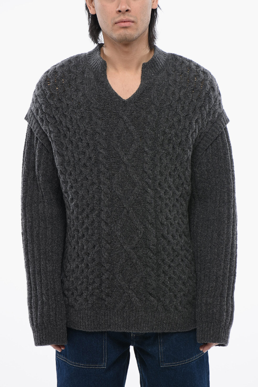 

Nanushka Ovrsized Merinos Wool CELSO Свитер с круглым вырезом, серый
