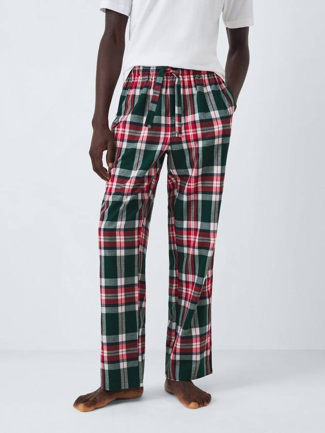 

Органические хлопковые праздничные клетчатые пижамные брюки John Lewis, Green Mid