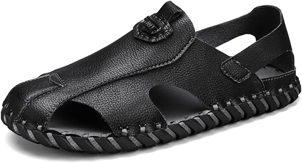 

Мужские модные повседневные сандалии для улицы, вождения, ходьбы и занятий спортом, закрытые носки, дышащие пляжные туфли Generic, черный