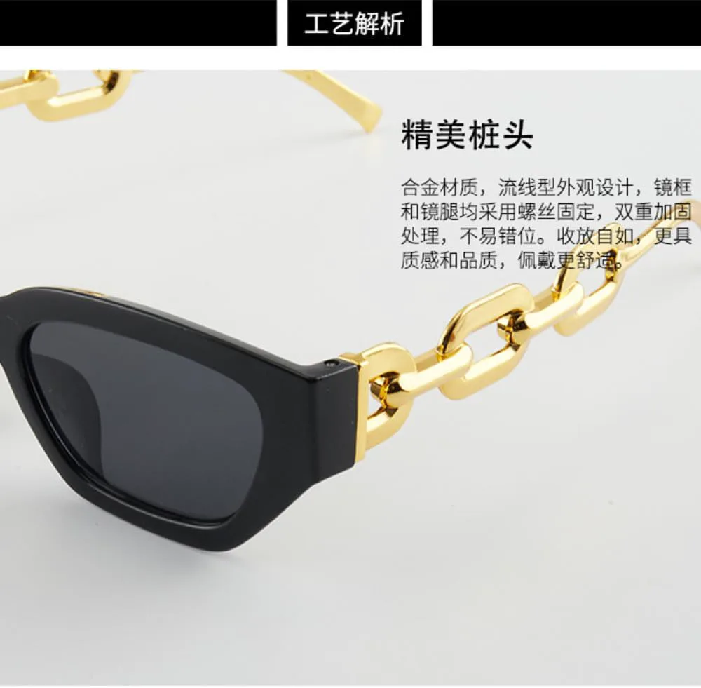 

Винтажные солнцезащитные очки «кошачий глаз» для женщин, модный тренд, маленькие очки с металлической цепочкой, элегантные очки, модные черные очки TYUVIVO, Bk-grey