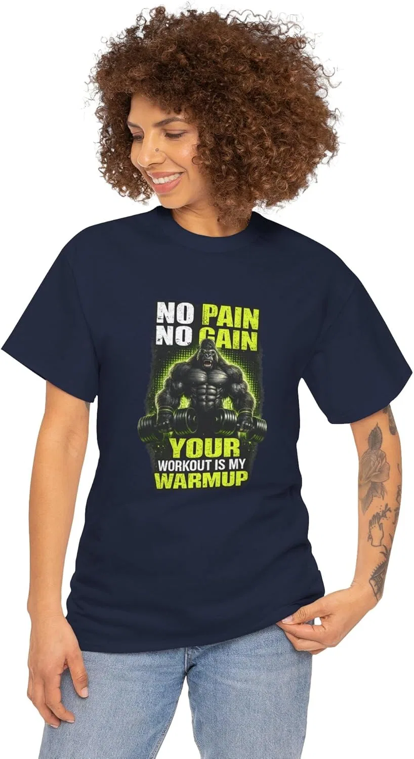 Футболка No Pain No Gain с принтом "Your Workout is My Warmup" для мотивации в спортзале GENERIC, темно-синий — фото 2