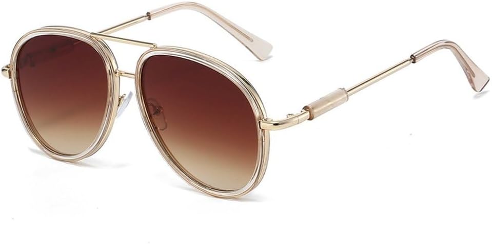 

Модные солнцезащитные очки-пилот с двойной перемычкой для мужчин, защита от УФ-излучения UV400, винтажные солнцезащитные очки с градиентным зеркальным покрытием для женщин SKFGNX, Champagne Tea