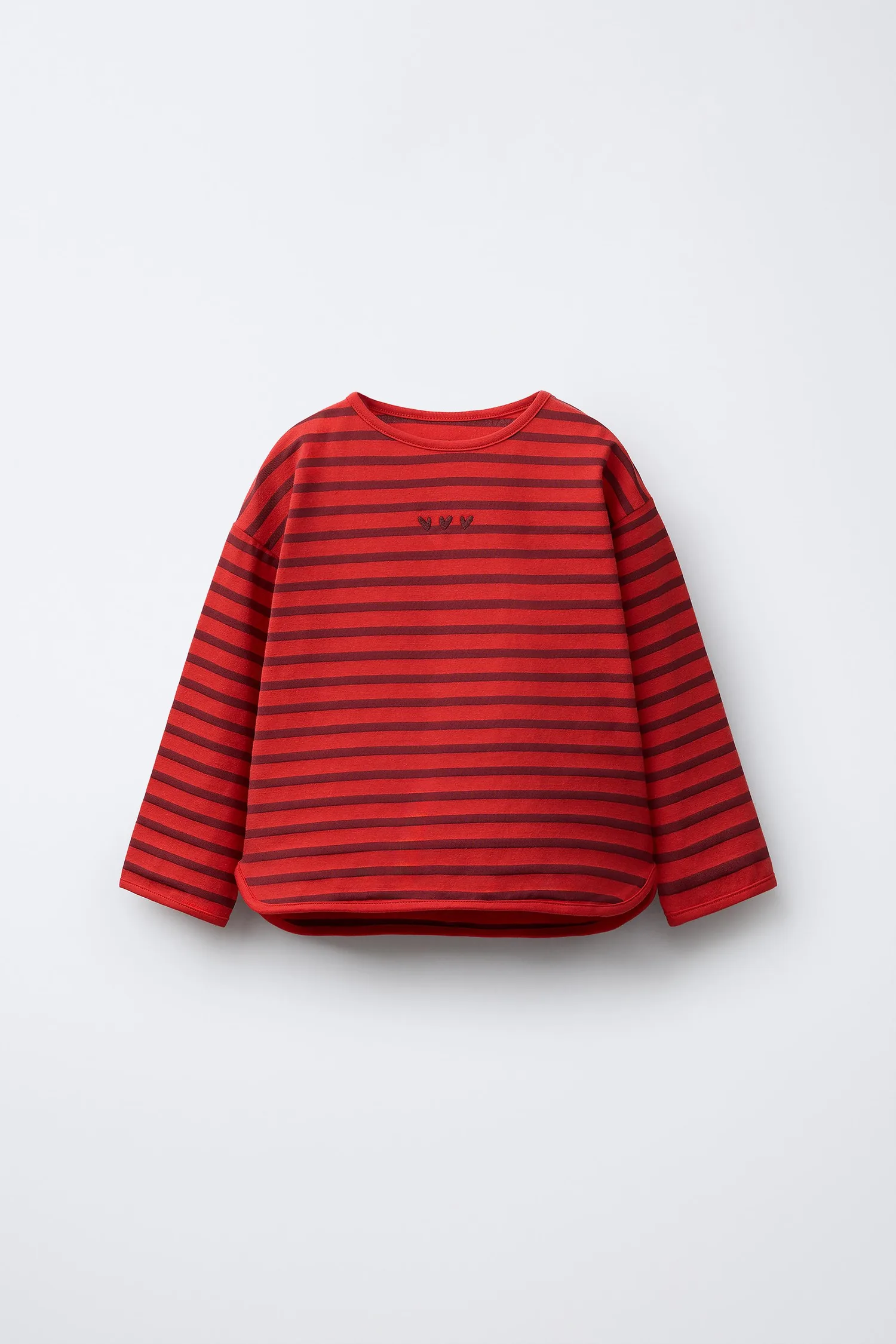 Полосатая футболка с вышитыми сердечками Zara, бордовый