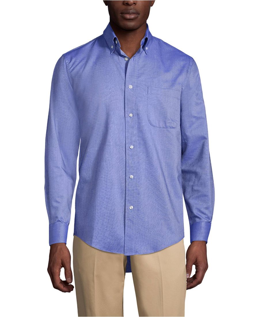 

Рубашка-рубашка с длинными рукавами, однотонная, большого размера, для высоких и крупных мужчин Lands' End, French blue