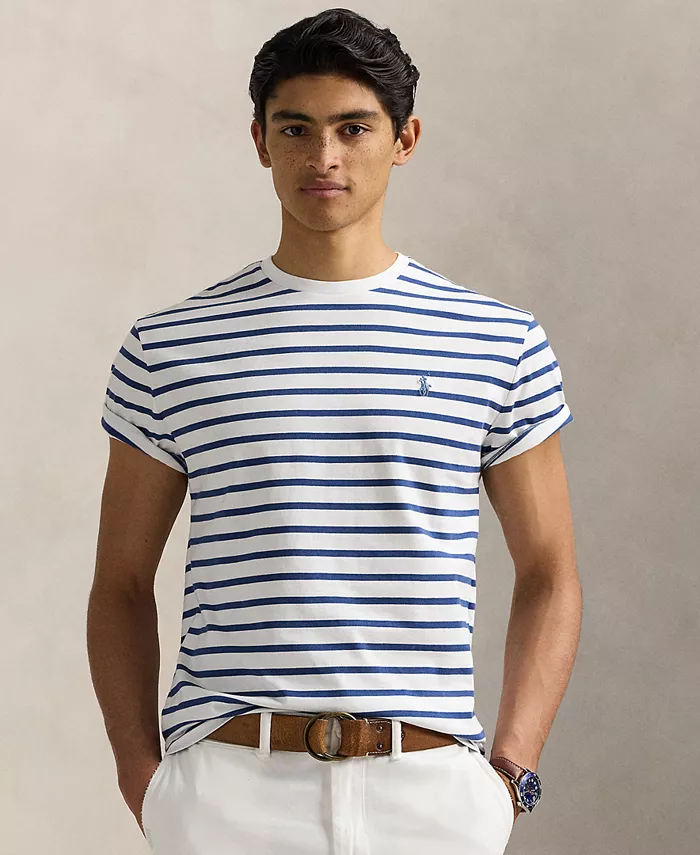 

Мужская классическая полосатая футболка из хлопкового джерси Polo Ralph Lauren, синий