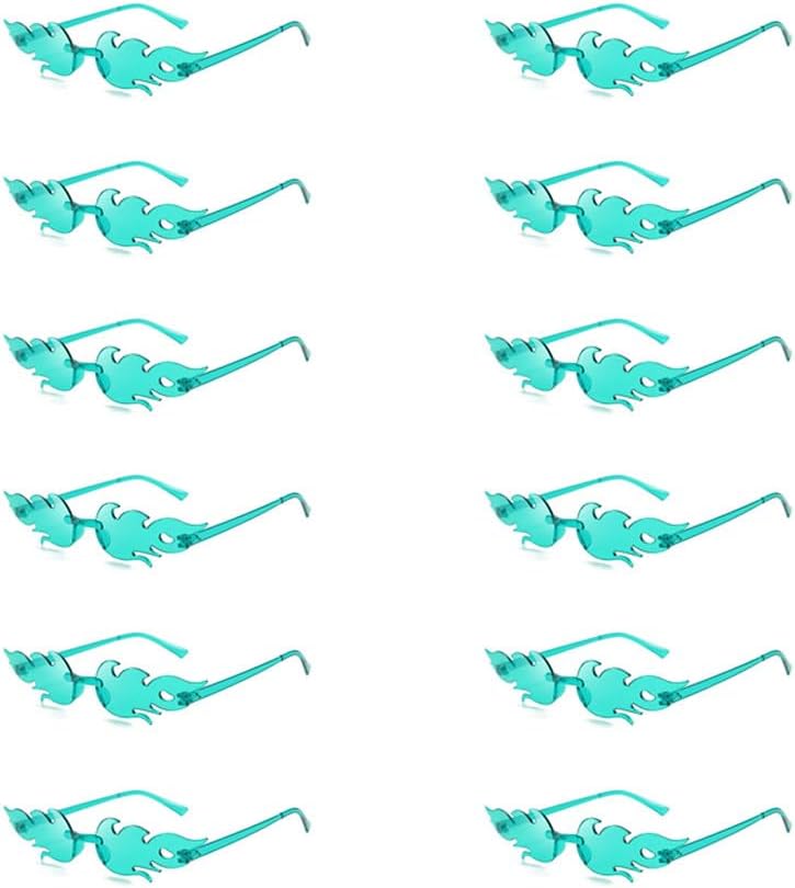 

12 пар в комплекте. Солнцезащитные очки в форме пламени. Модные без оправы, яркие, конфетные, для вечеринок. Стильный дизайн. Разноцветные солнцезащитные очки HYYZZC, Green 12