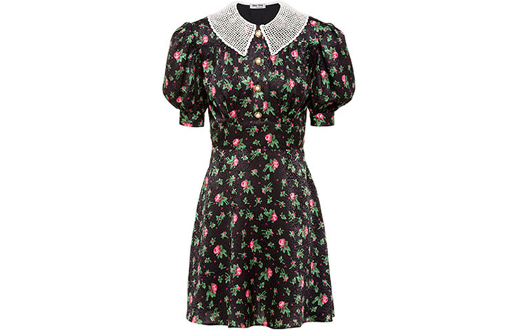 

Платье с короткими рукавами женское черное Miu Miu