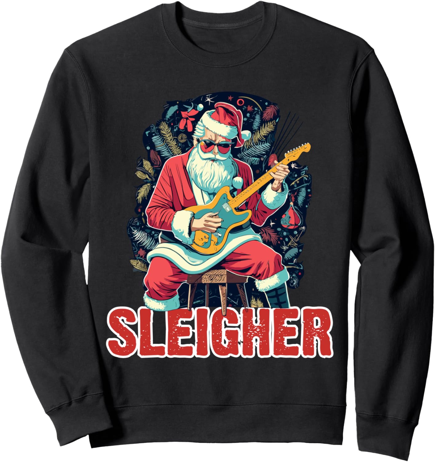 

Толстовка с изображением Санта-Клауса и гитары на рождественских санях Sleigher Christmas Gifts, черный