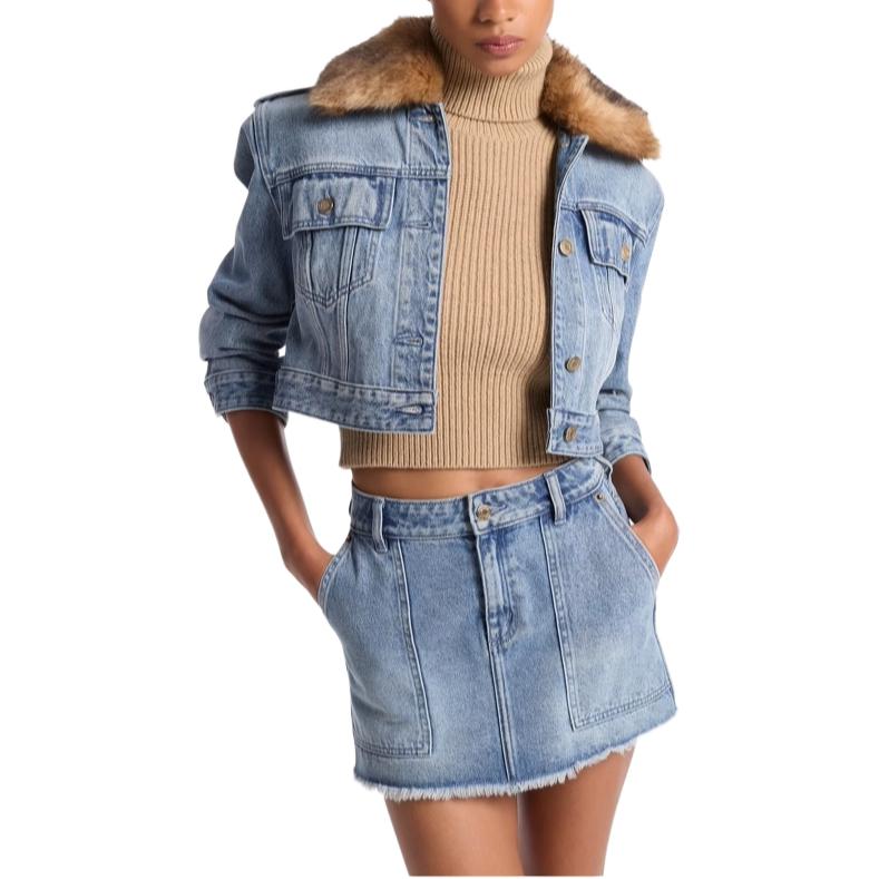 

MICHAEL KORS Короткая джинсовая куртка с искусственным мехом, Denim Blue