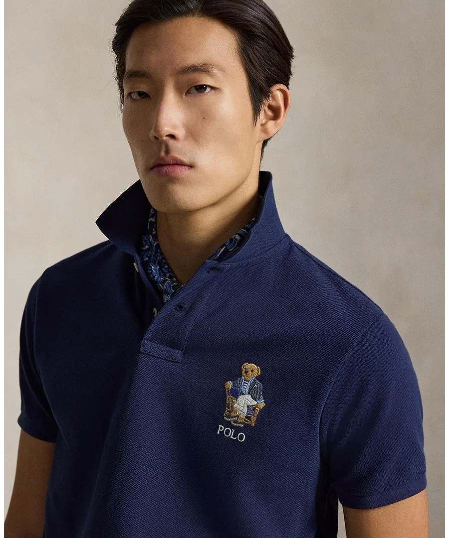 Мужская поло-рубашка поло с приталенным кроем "Медведь" Polo Ralph Lauren, Newport Bear/Newport Navy — фото 3