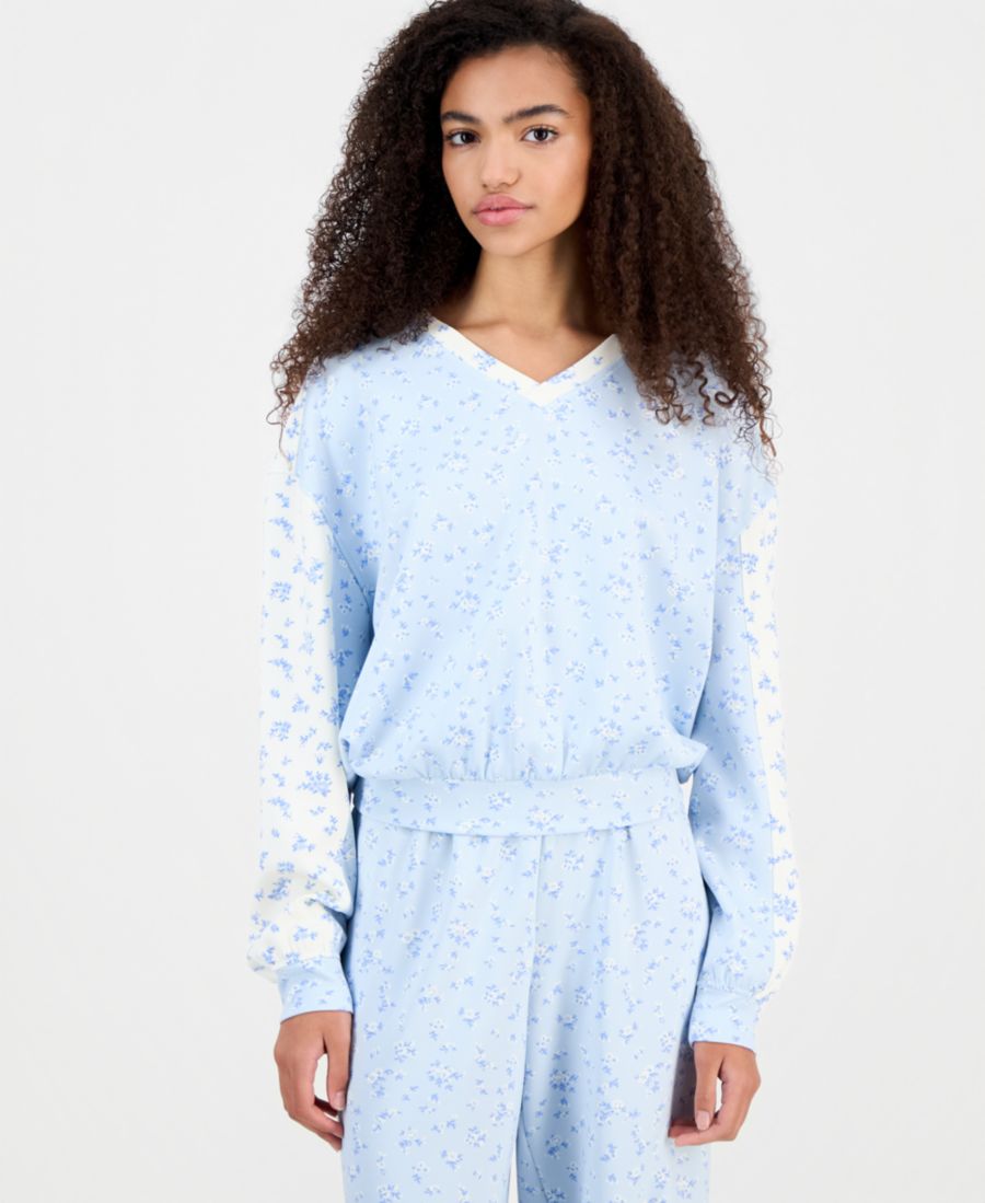 

Детская толстовка с V-образным вырезом и цветными блоками в стиле дайвинг Tinseltown, Baby Blue/White Ditsy