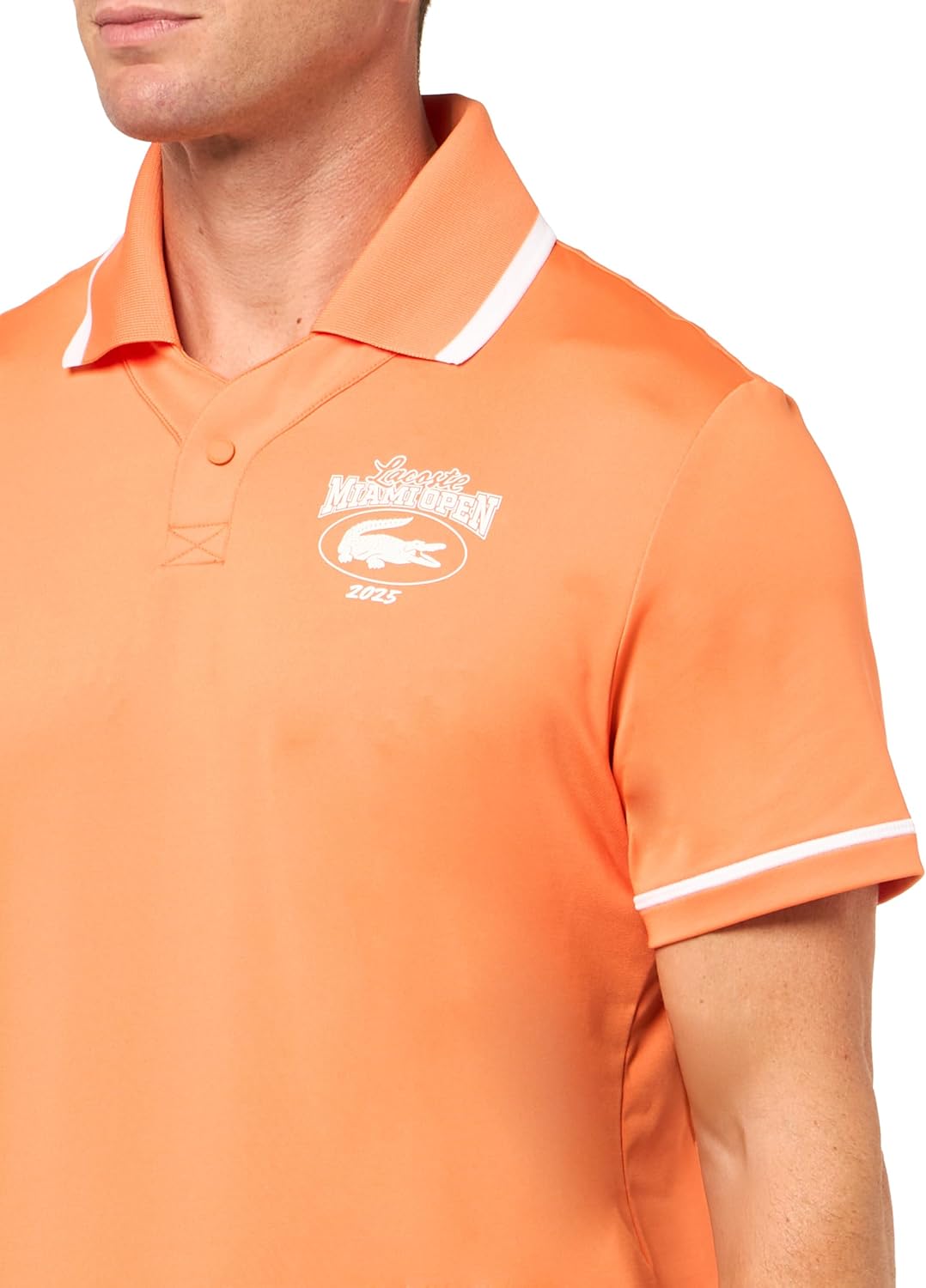 Мужская спортивная теннисная рубашка-поло Lacoste Regular Fit Miami Open Color Block, Carrot — фото 3