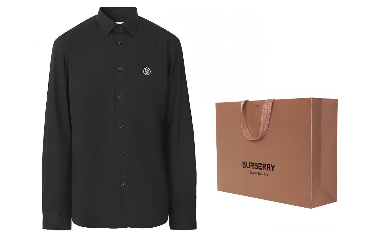 Хлопковая рубашка с длинными рукавами мужская черная 80428961 Burberry, черная+упаковка в подарочном пакете (подарочный пакет в комплекте) — фото 3